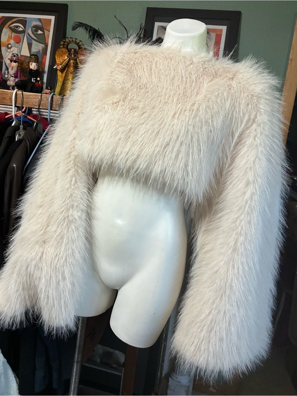 ZARA Women’s Cream Faux-Fur Cropped Jacket-O/S mint!